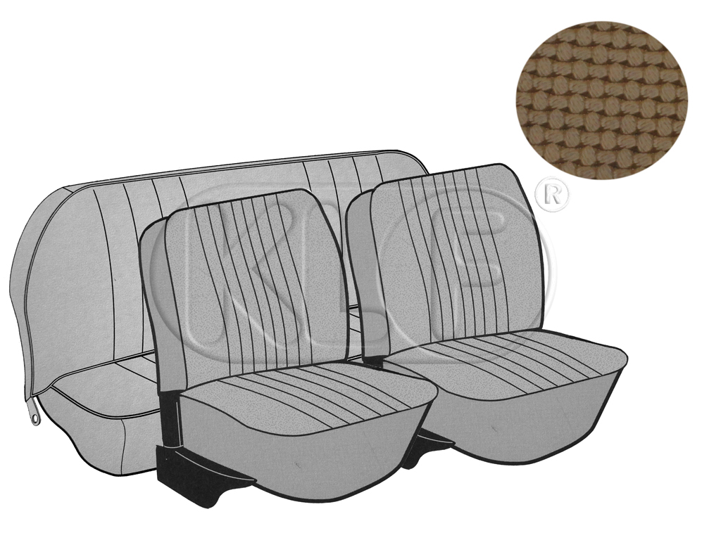 Seat Covers, front+rear, Basket, year 8/72-7/73 sedan, tan