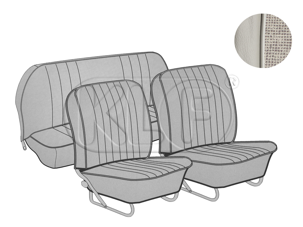 Seat Covers set front and rear, smooth leatherette, 8/57-7/64, mesh offwhite