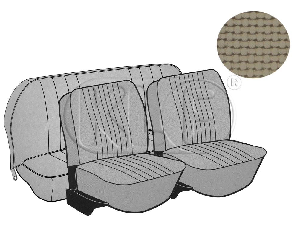 Seat Covers, front+rear, Basket, year 8/72-7/73 sedan, beige