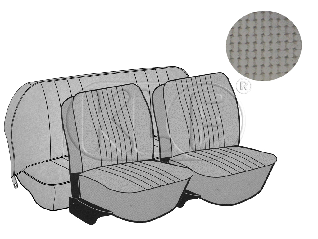 Seat Covers, front+rear, Basket, year 8/72-7/73 sedan, grey