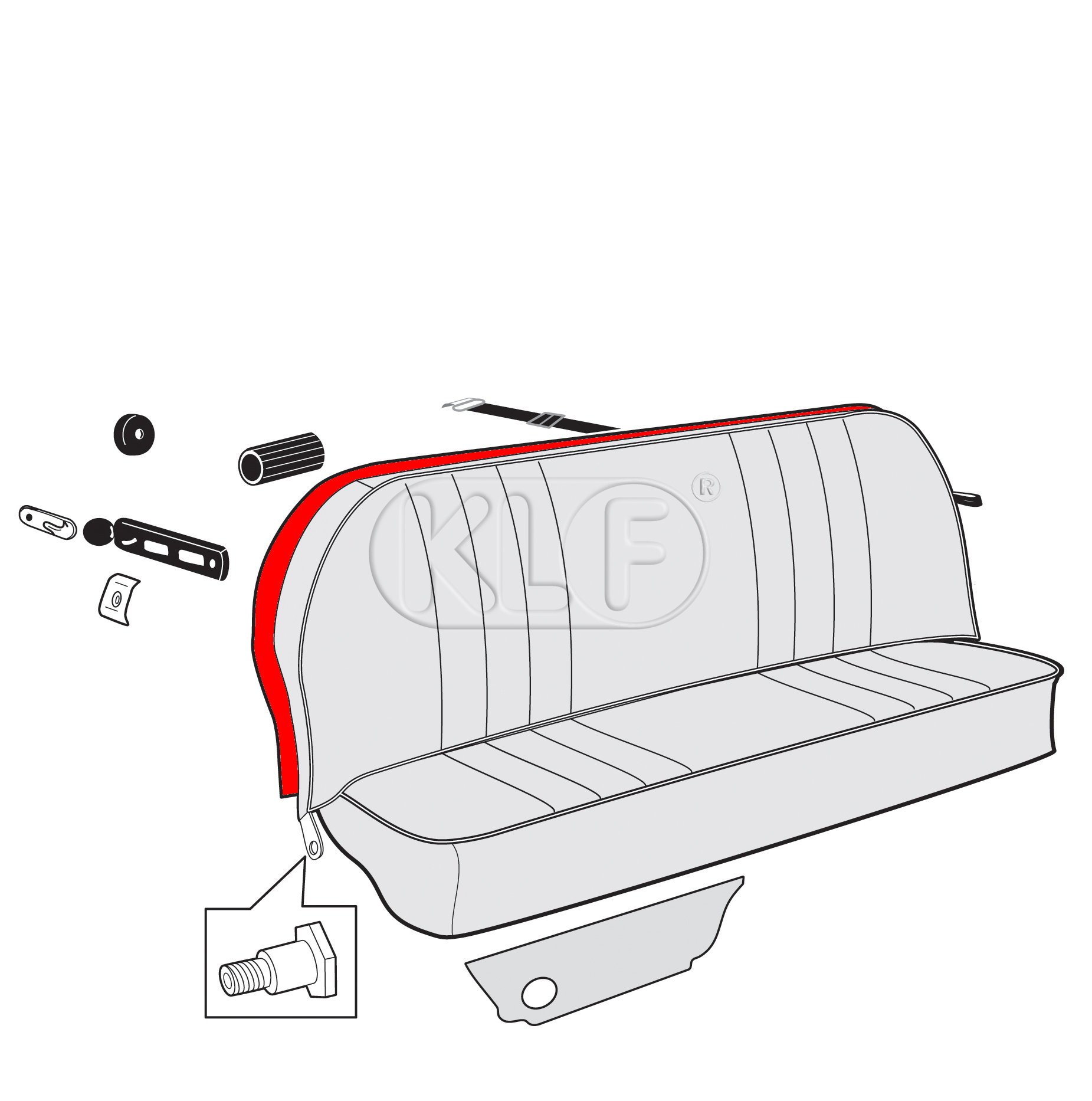 Rear Seat Backrest Backing, (not convertible) year 8/64-7/71