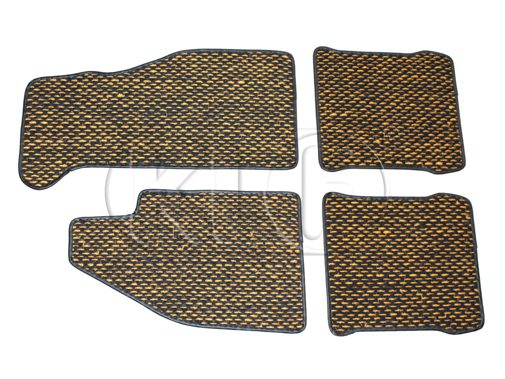Coco Mats, set of 4, year 8/72 on yellow/black Coco Mats, set of 4, year 8/72 on yellow/black