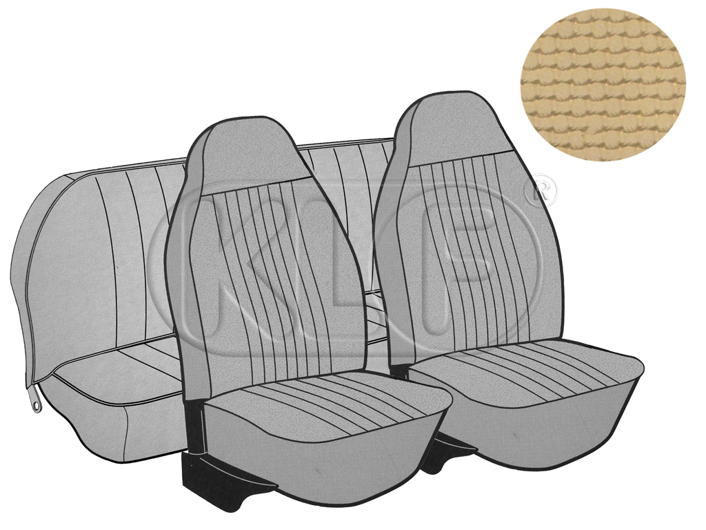 Seat Covers, front+rear, Basket, year 8/72-7/73 sedan, saddle with integrated headrest