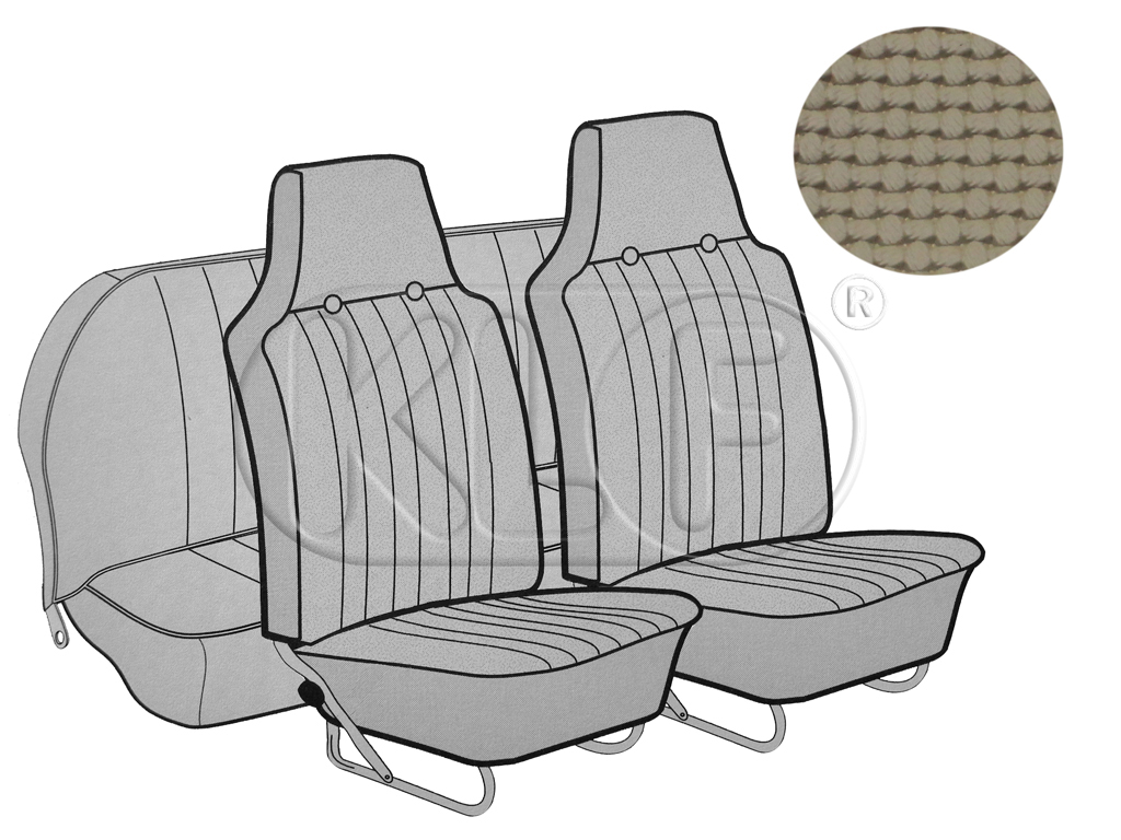 Seat Covers, front+rear, Basket, sedan, beige with integrated headrest year 12/66-7/69
