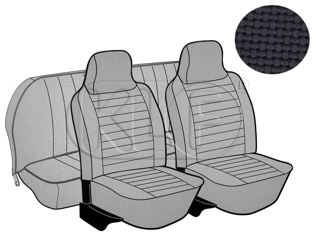 Sitzbezüge vorne und hinten, Cabrio, Korbmuster, schwarz, mit integrierter Kopfstütze, Satz, Bj. 08/73 - 07/75