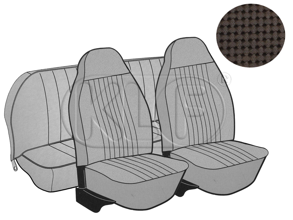 Seat Covers, front+rear, basket weave, year 8/7 convertible, brown with integr. headrest