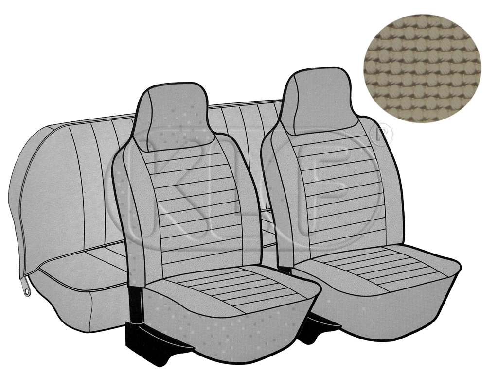 Sitzbezüge vorne und hinten, Limousine, Korbmuster, beige, mit integrierter Kopfstütze, Satz, Bj. 08/73 - 07/75