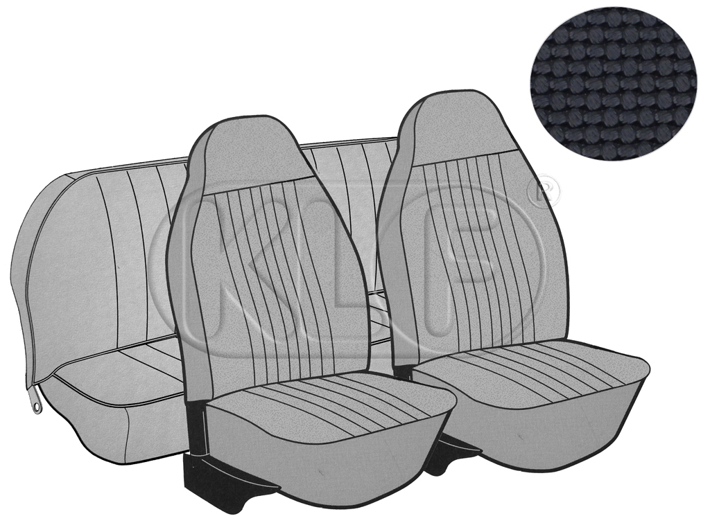 Seat Covers, front+rear, basket weave, year 8/7 convertible, black with integr. headrest