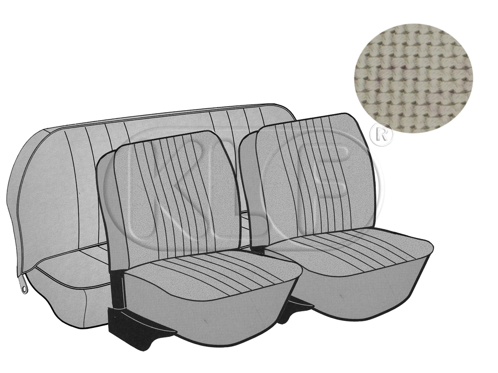 Seat Covers, front+rear, basket weave, year 08/72 - 07/73 convertible, off white