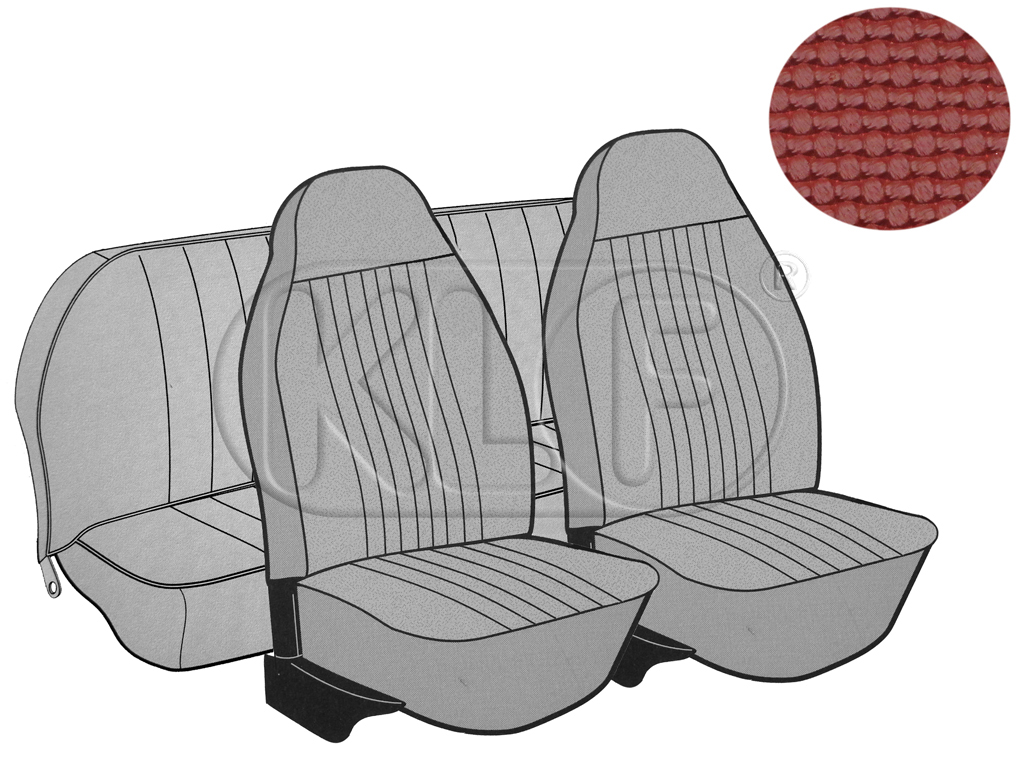 Sitzbezüge vorne und hinten, Limousine, Korbmuster, rot, mit integrierter Kopfstütze, Satz, Bj. 08/72 - 07/73
