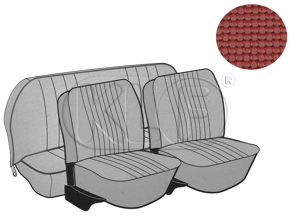 Seat Covers, front+rear, Basket, year 8/72-7/73 sedan, red