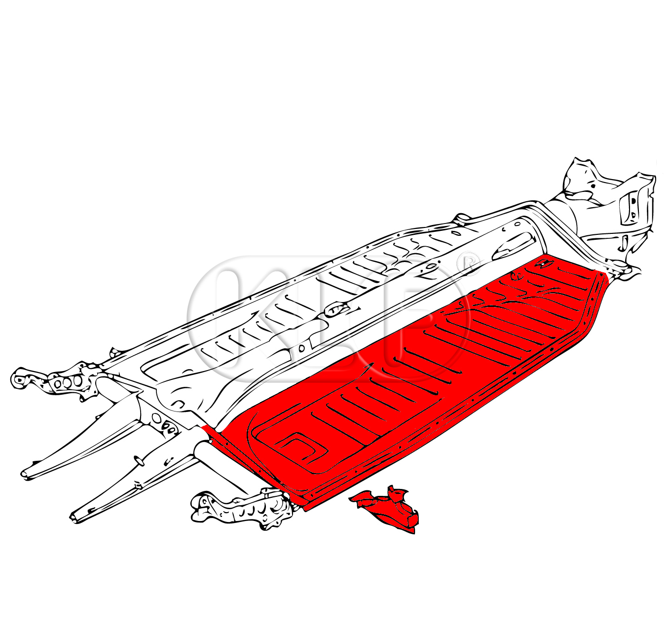 Floorpan Half right, with seat runners, top-quality, year 8/55-7/70