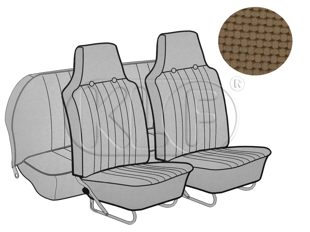 Seat Covers, front+rear, Basket, sedan, tan with integrated headrest year 12/66-7/69