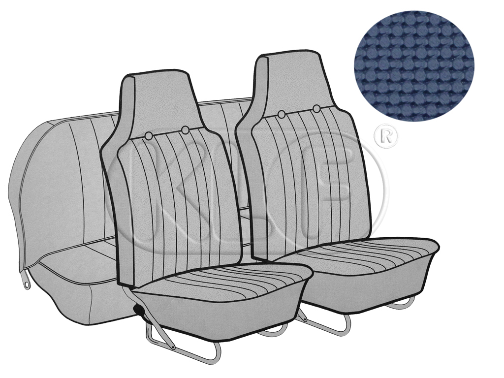 Seat Covers, front+rear, Basket, sedan, blue with integrated headrest year 12/66-7/72