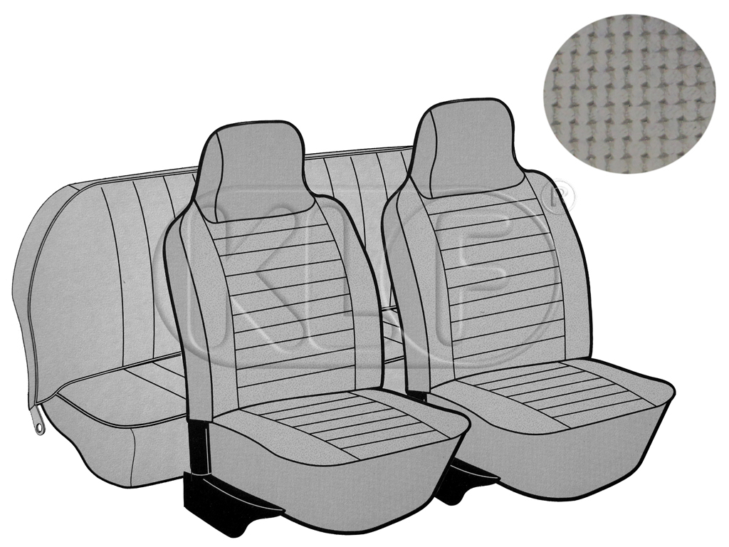 Sitzbezüge vorne und hinten, Limousine, Korbmuster, grau, mit integrierter Kopfstütze, Satz, Bj. 08/73 - 07/75