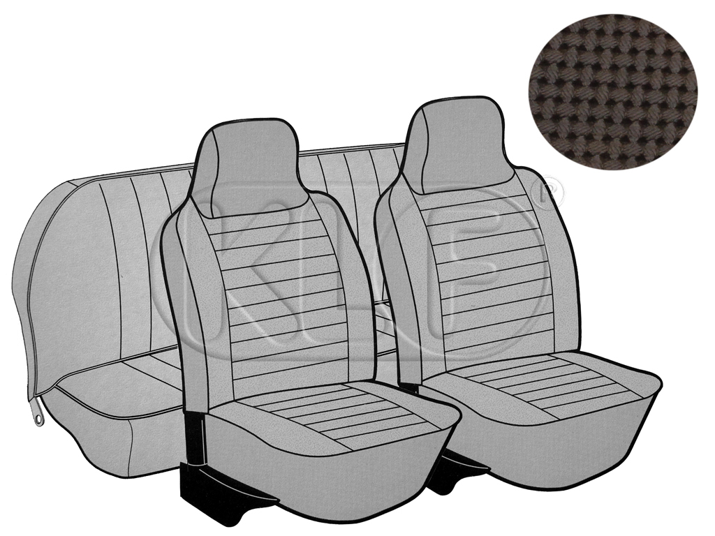 Seat Covers, front+rear, basket weave, year 8/73-7/75 convertible, brown with integr. headrest