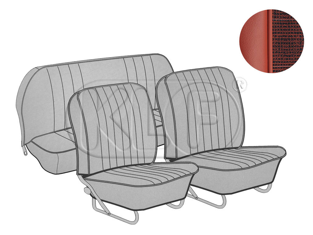 Seat Covers set front and rear, smooth leatherette, 8/57-7/64, mesh red