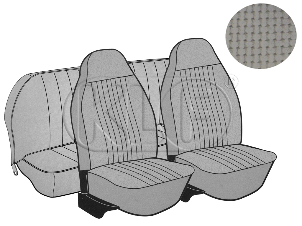 Seat Covers, front+rear, basket weave, year 8/72-7/73 convertible, grey with integr. headrest