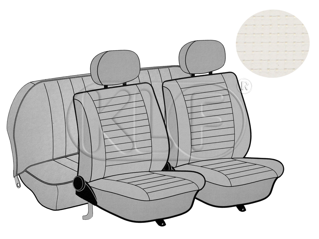 Sitzbezüge vorne und hinten, Cabrio, Quadratmuster, kalkweiß, Satz, ab Bj. 08/76