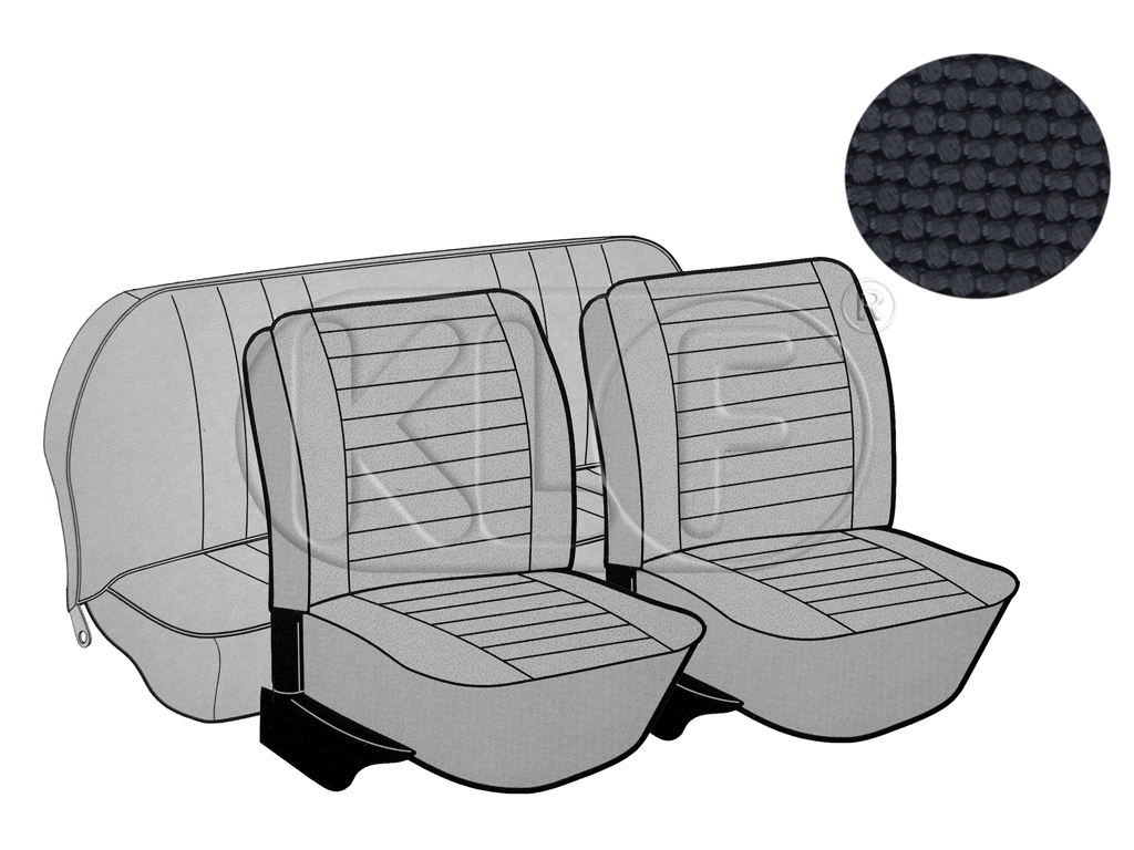 Seat Covers, front+rear, basket weave, year 08/73 - 07/75 convertible, black