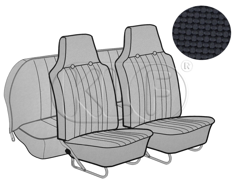 Seat Covers, front+rear, Basket, sedan, black with integrated headrest year 12/66-7/69