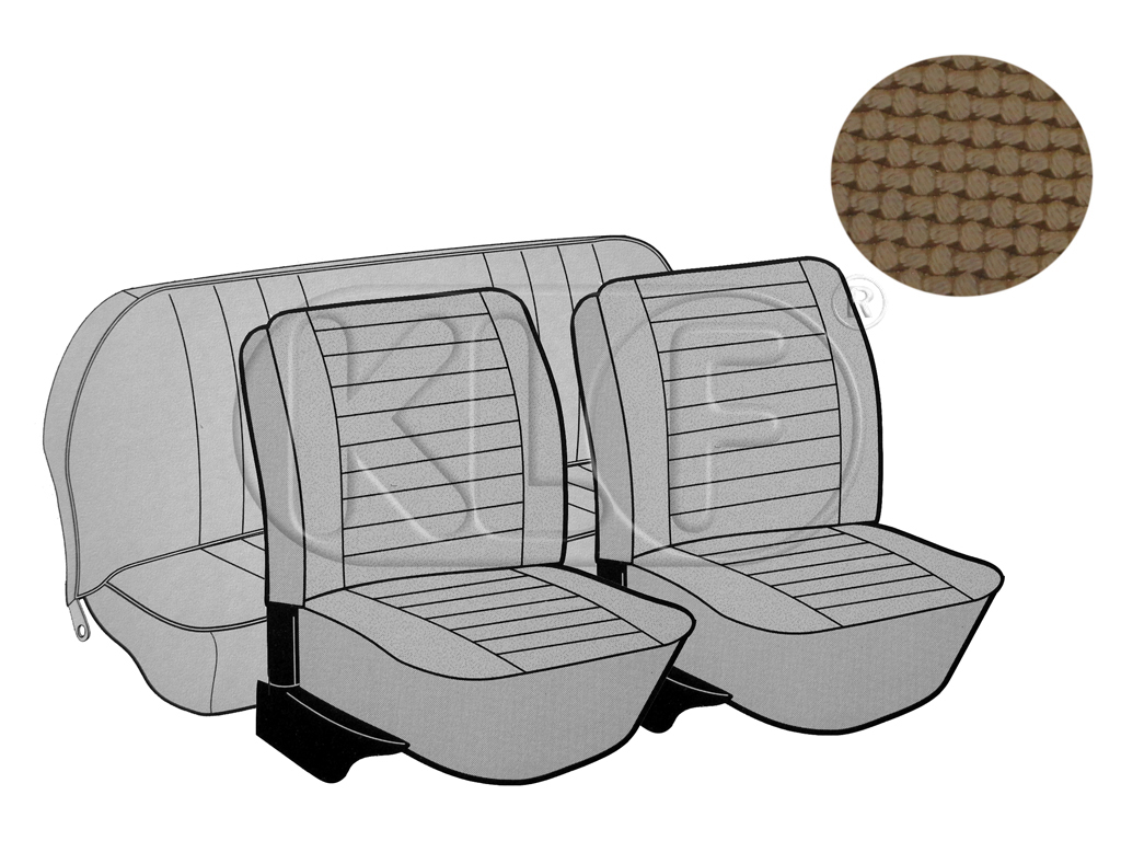 Seat Covers, front+rear, basket weave, year 08/73 -07/75 convertible, tan