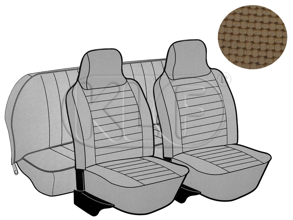 Sitzbezüge vorne und hinten, Limousine, Korbmuster, hellbraun, mit integrierter Kopfstütze, Satz, Bj. 08/73 - 07/75