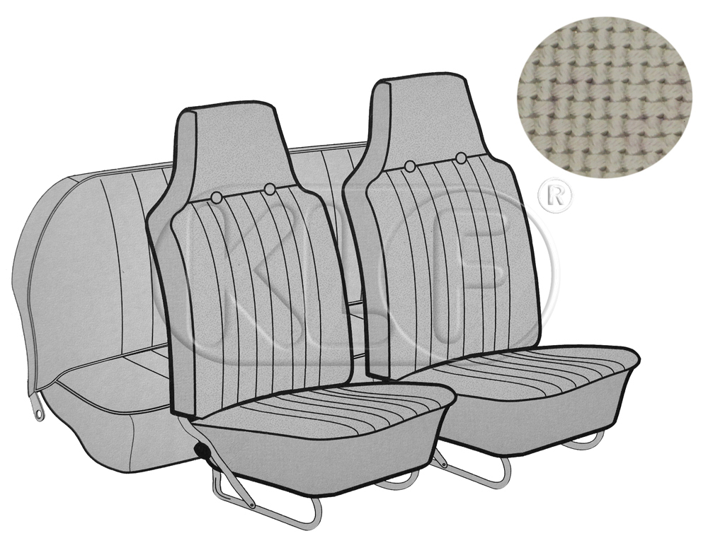 Sitzbezüge vorne und hinten, Cabrio, Korbmuster, altweiß, mit integrierter Kopfstütze, Bj. 12/66 - 07/69