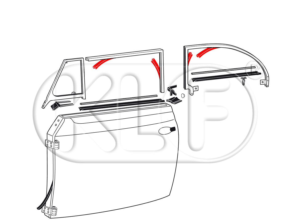 Seal for Convertible Door and Quarter Window Frame to Glass, set for one car, 5 m, year thru 07/64