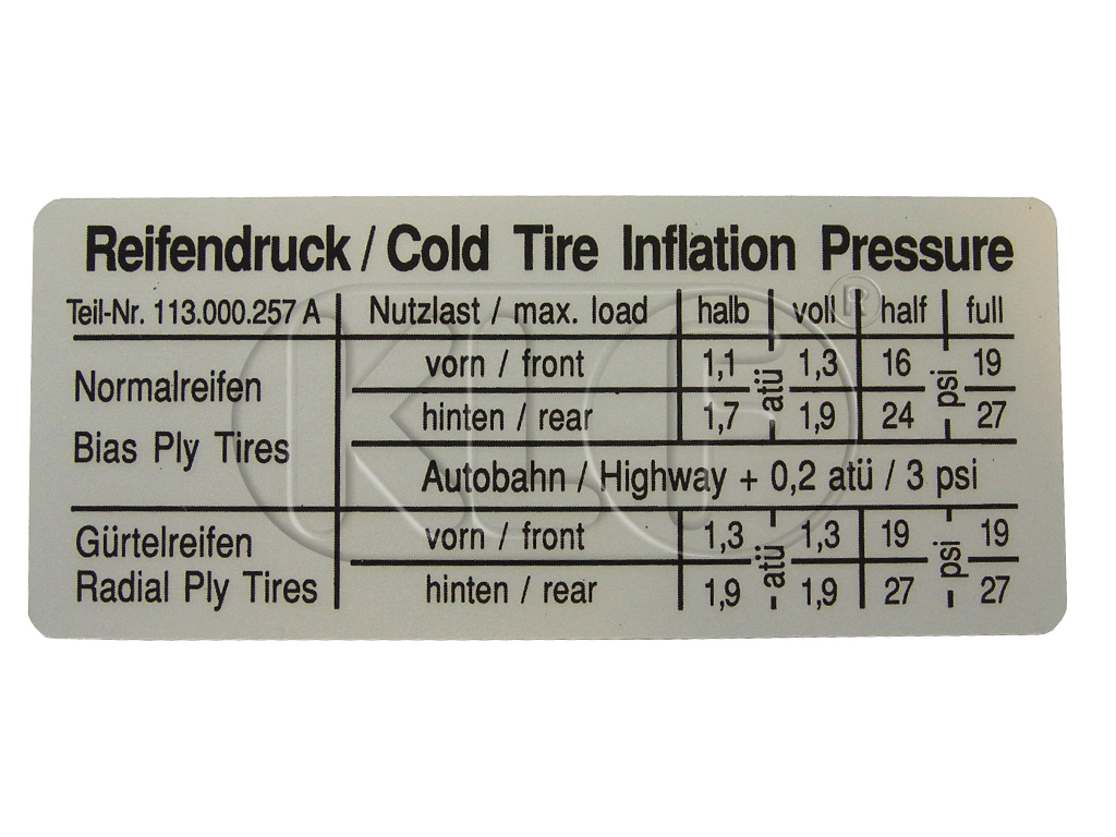 Sticker, Tire Pressure Sticker, Tire Pressure