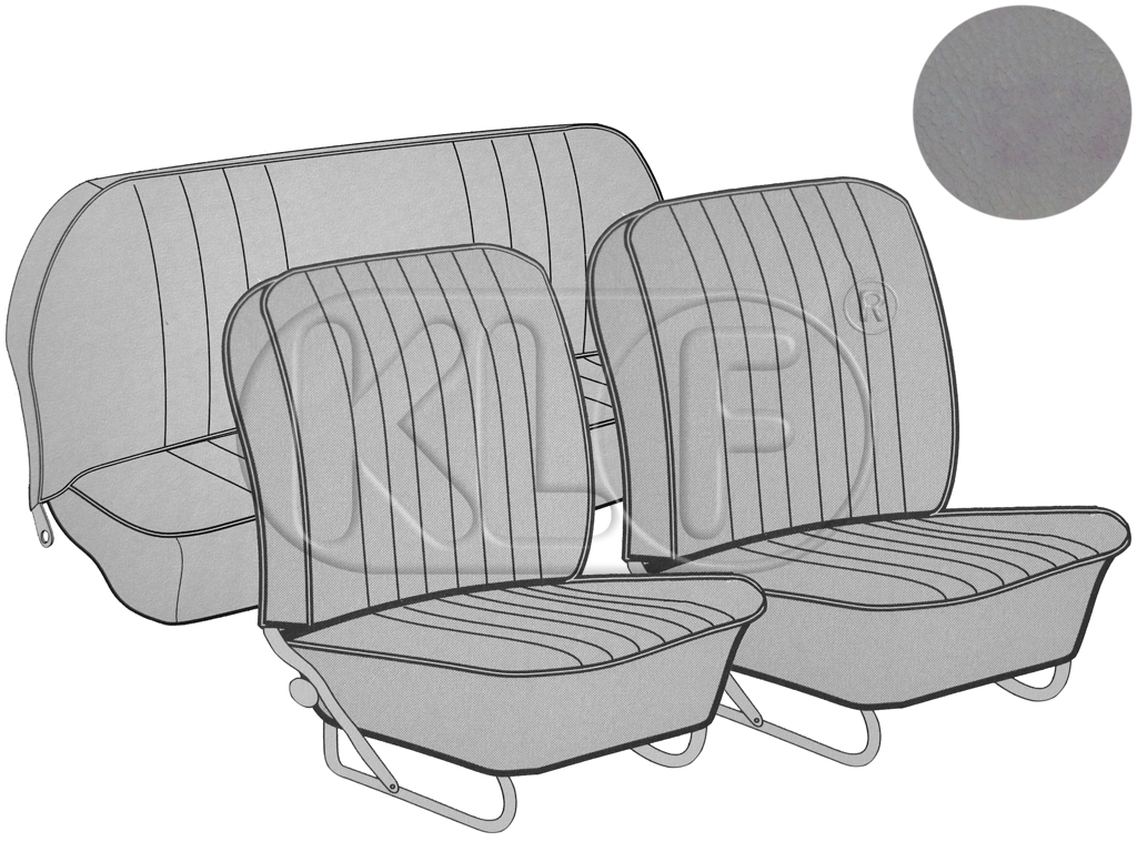 Seat Covers set front and rear, smooth leatherette, sedan, year 7/57-7/64, grey