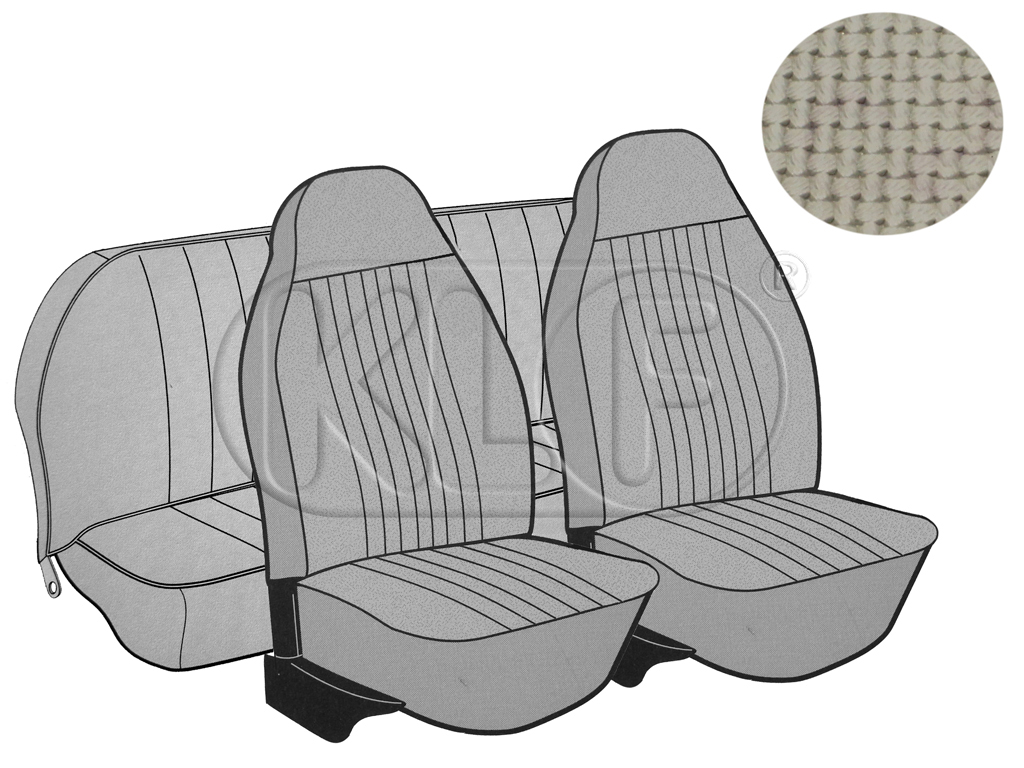 Seat Covers, front+rear, Basket, year 8/72-7/73, sedan, off white with integrated headres