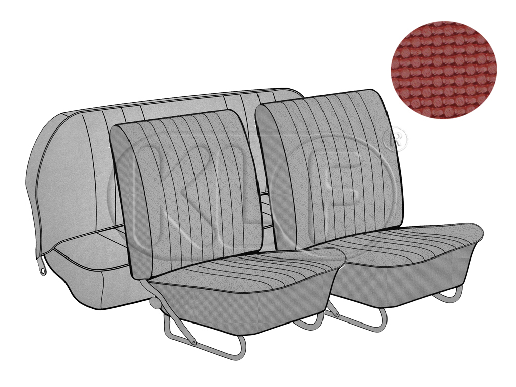 Seat Covers, front+rear, Basket, year 12/66-7/72, sedan, red, european style