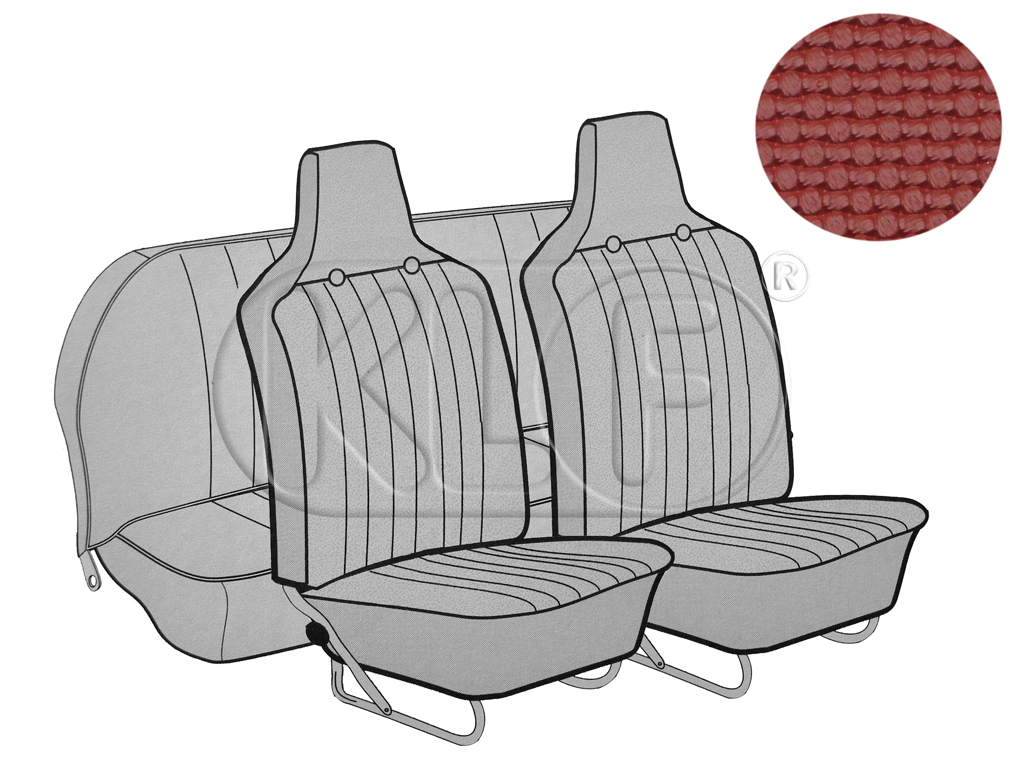 Seat Covers front+rear, Basket, year 8/69-7/72 sedan, red with integrated headrest