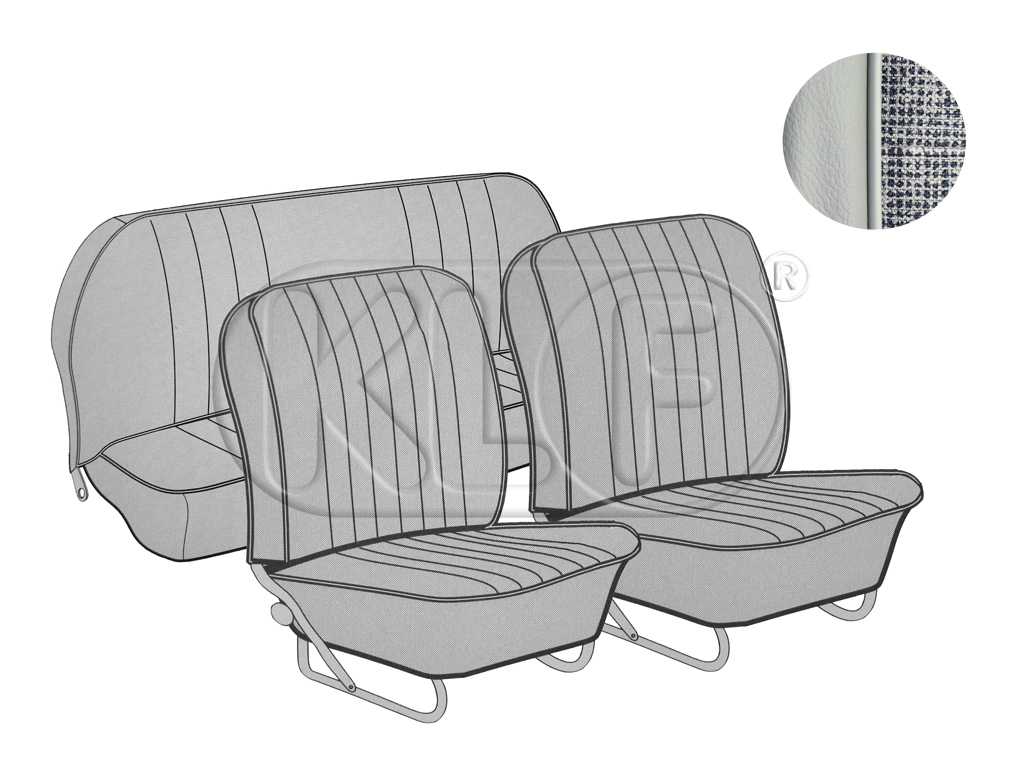 Seat Covers set front and rear, smooth leatherette, 8/57-7/64, mesh grey