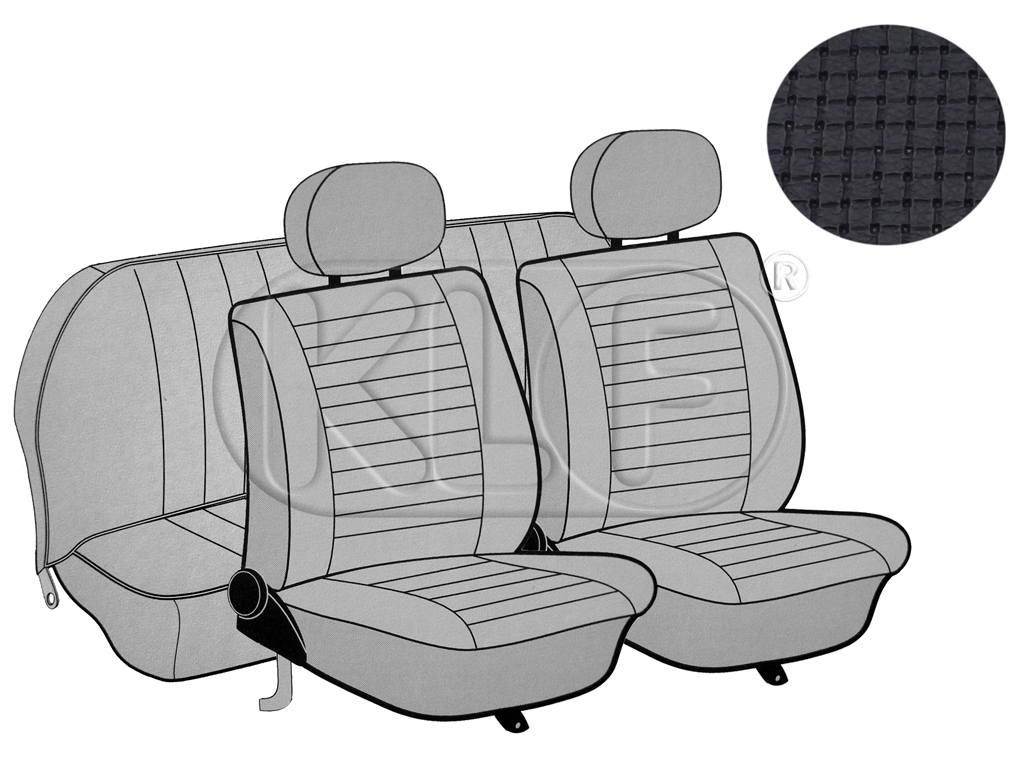 Sitzbezüge vorne und hinten, Cabrio, Quadratmuster, schwarz, Satz, ab Bj. 08/76