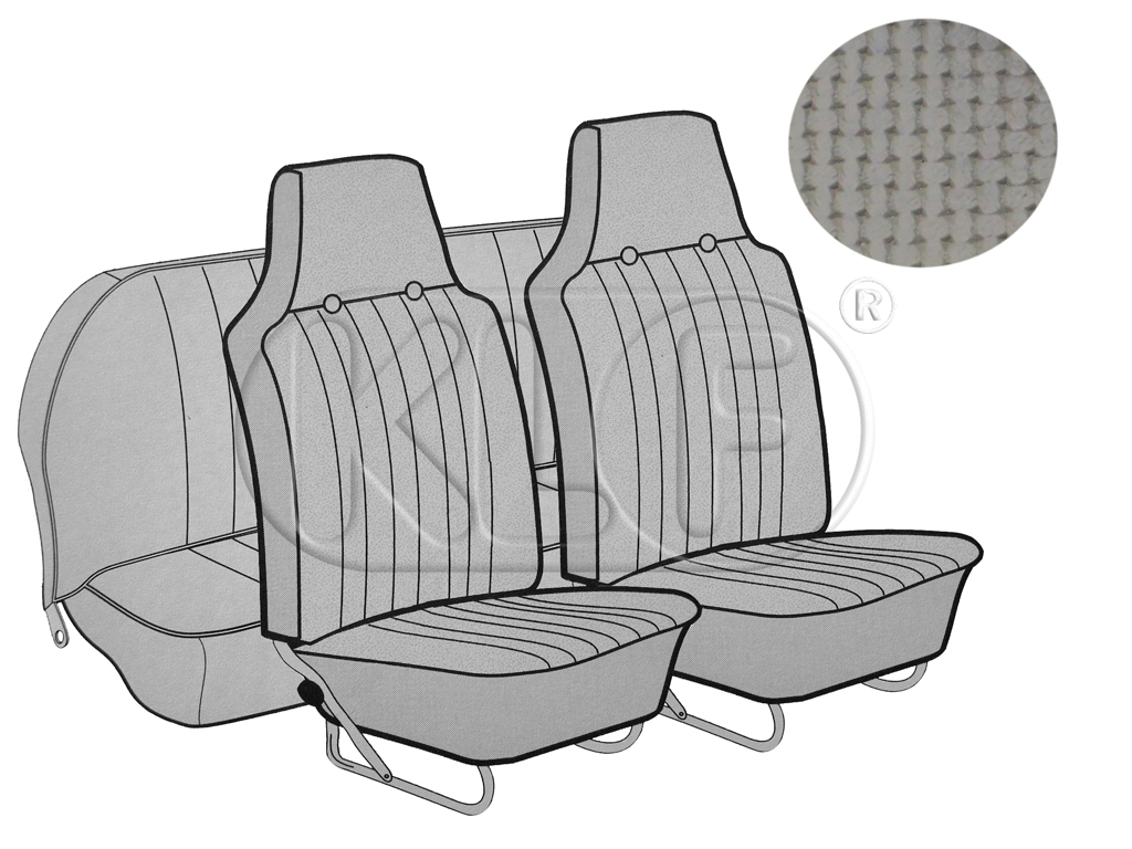 Seat Covers, front+rear, Basket, sedan, grey with integrated headrest year 12/66-7/72
