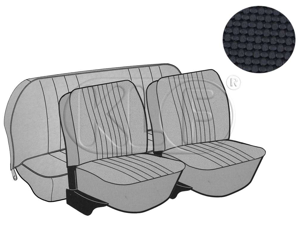 Seat Covers, front+rear, basket weave, year 8/72-7/73 covertible, black
