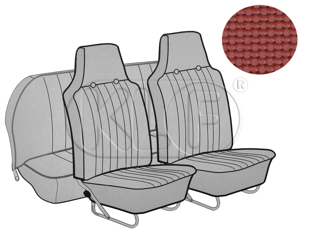 Seat Covers, front+rear, Basket, sedan, red with integrated headrest year 12/66-7/72