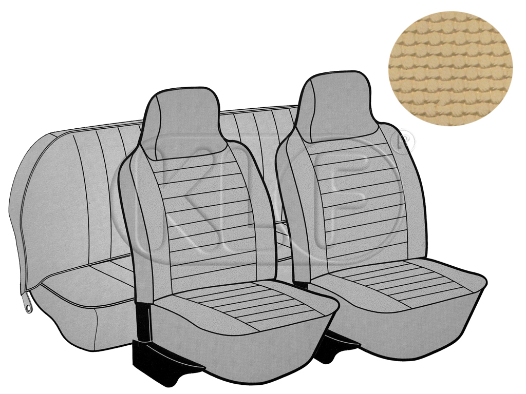 Seat Covers, front+rear, basket weave, year 8/73-7/75 convertible, saddle with integr. headrest