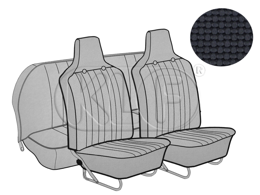 Sitzbezüge vorne und hinten, Cabrio, Korbmuster, schwarz, mit integrierter Kopfstütze, Satz, Bj. 08/69 - 07/72