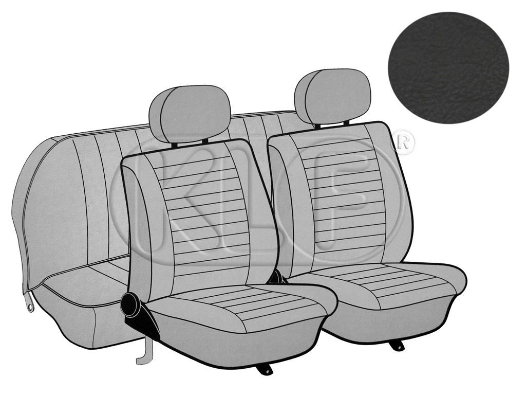 Sitzbezüge vorne und hinten, Cabrio, glatt, schwarz, Satz, ab Bj. 08/76