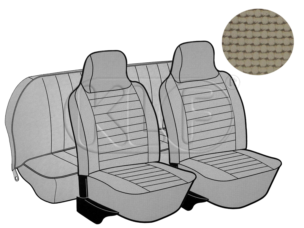 Seat Covers, front+rear, basket weave, year 8/73-7/75 convertible, beige with integr. headrest