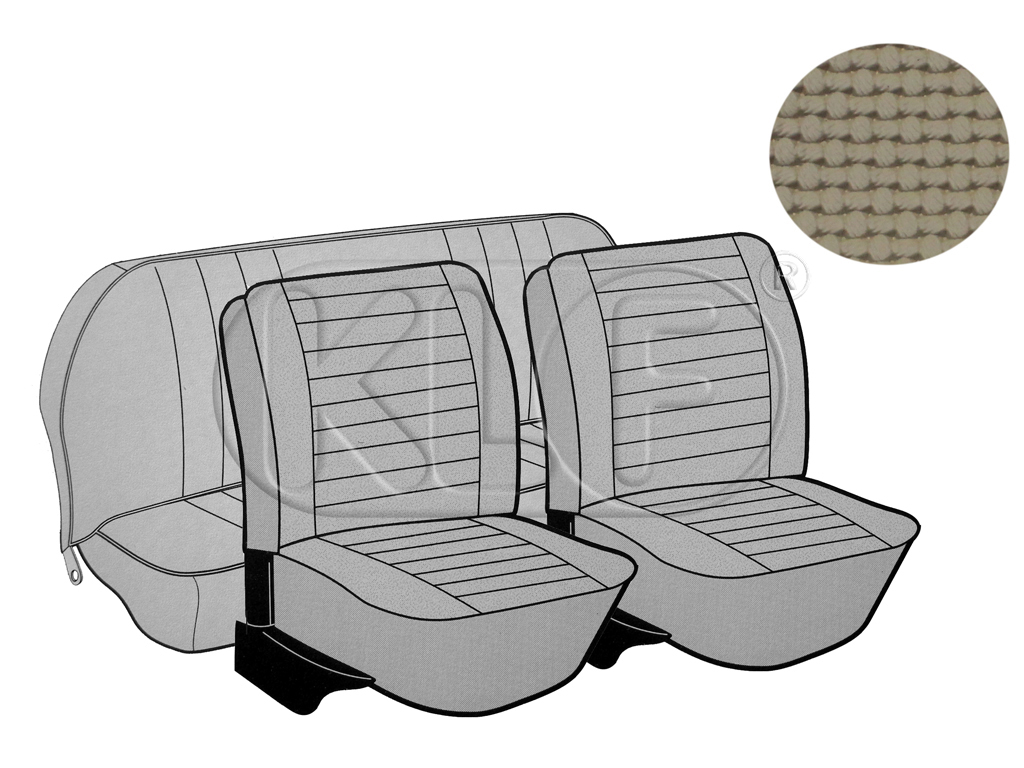 Seat Covers, front+rear, basket weave, year 08/73 - 07/75 convertible, beige