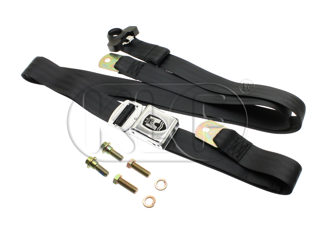 Seat Belt, black, 3-point mounting, chrome buckle