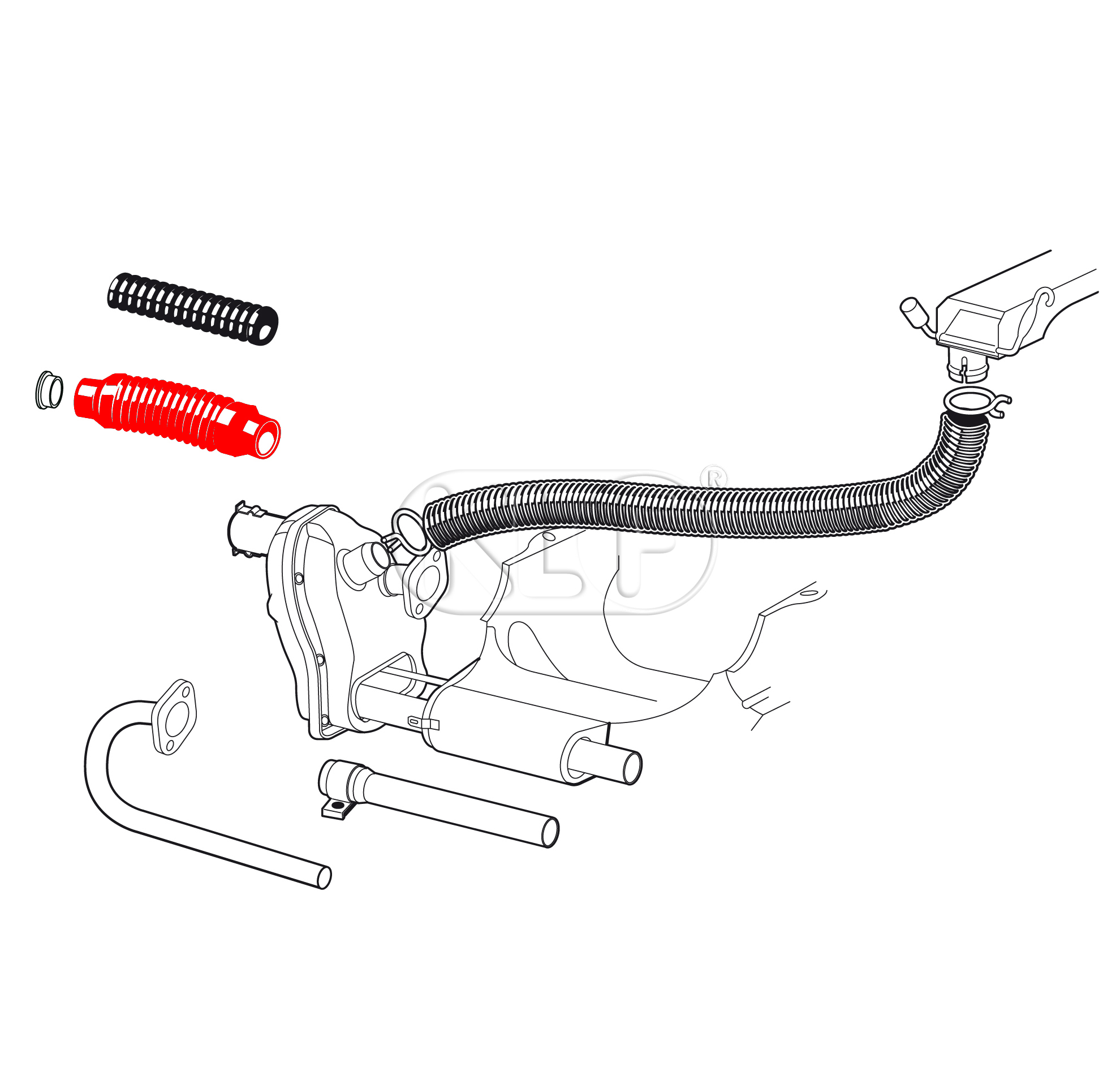 Heater Hose between engine and chassis 60/60mm 370mm length
